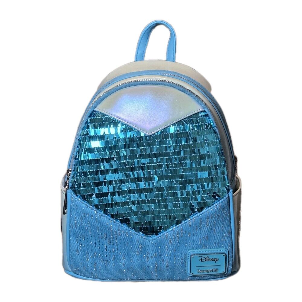 NWT Loungefly Disney Frozen Elsa Mini Backpack Blue Silver Sequin Snowflake NEW